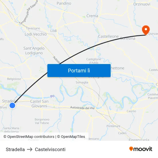 Stradella to Castelvisconti map