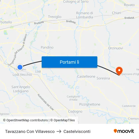 Tavazzano Con Villavesco to Castelvisconti map