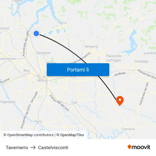 Tavernerio to Castelvisconti map