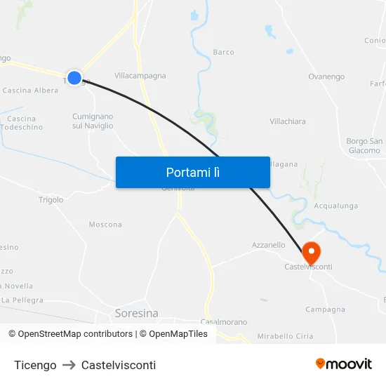 Ticengo to Castelvisconti map