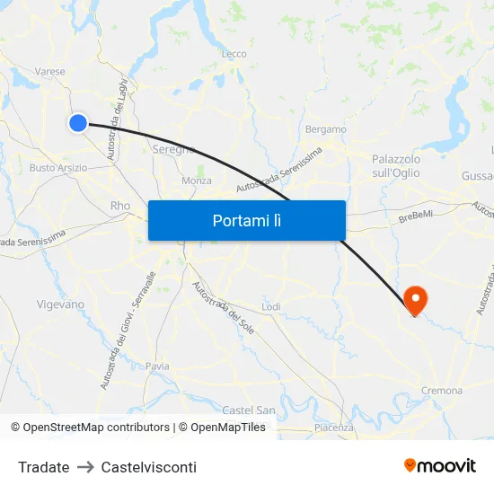 Tradate to Castelvisconti map