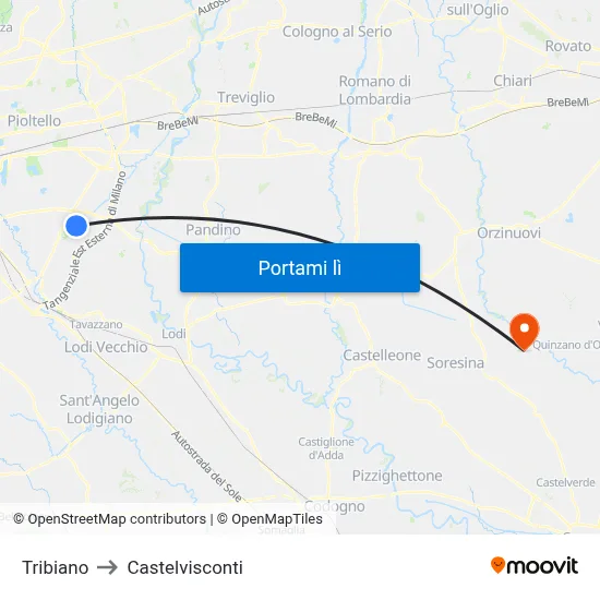 Tribiano to Castelvisconti map