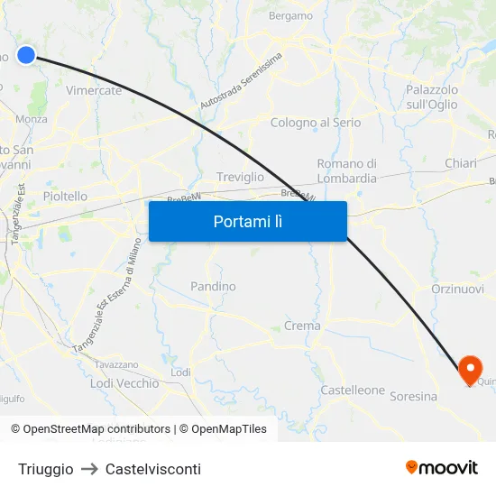Triuggio to Castelvisconti map