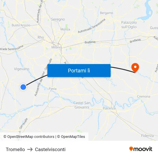 Tromello to Castelvisconti map