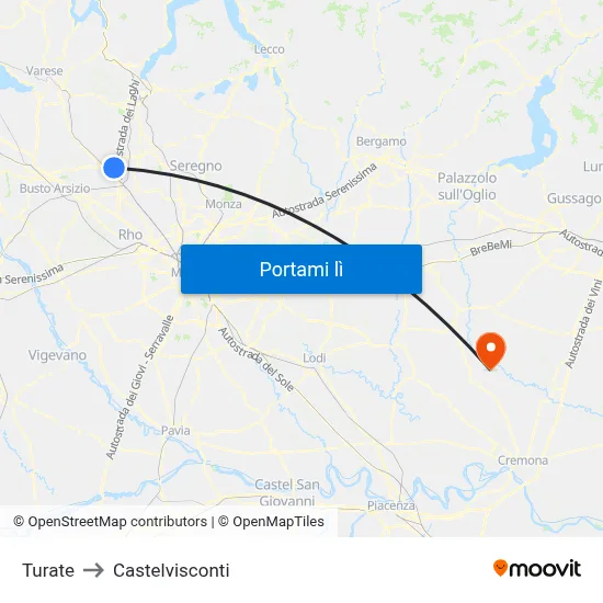 Turate to Castelvisconti map