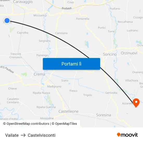Vailate to Castelvisconti map