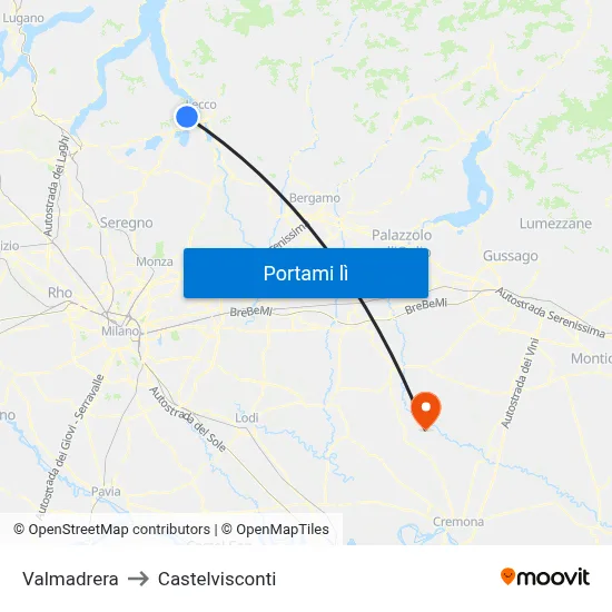 Valmadrera to Castelvisconti map