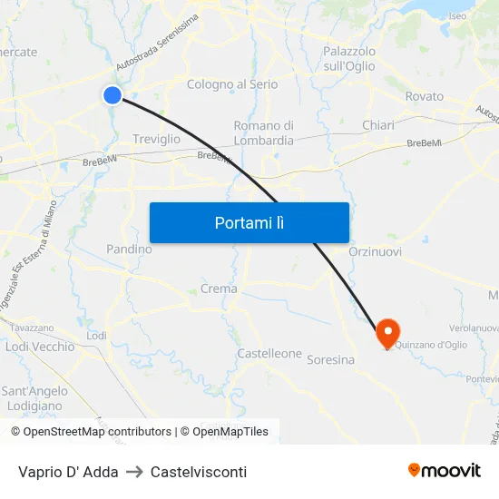Vaprio D' Adda to Castelvisconti map