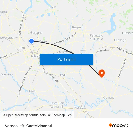 Varedo to Castelvisconti map