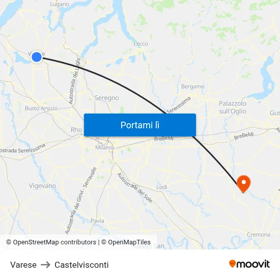 Varese to Castelvisconti map