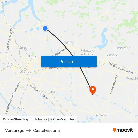 Vercurago to Castelvisconti map