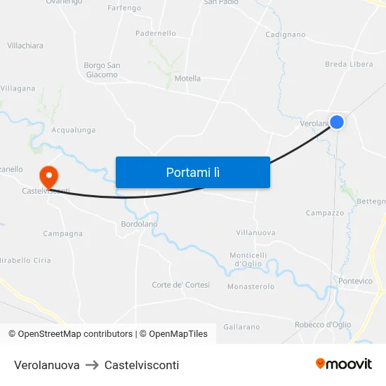 Verolanuova to Castelvisconti map