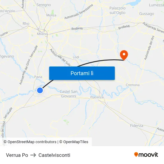 Verrua Po to Castelvisconti map