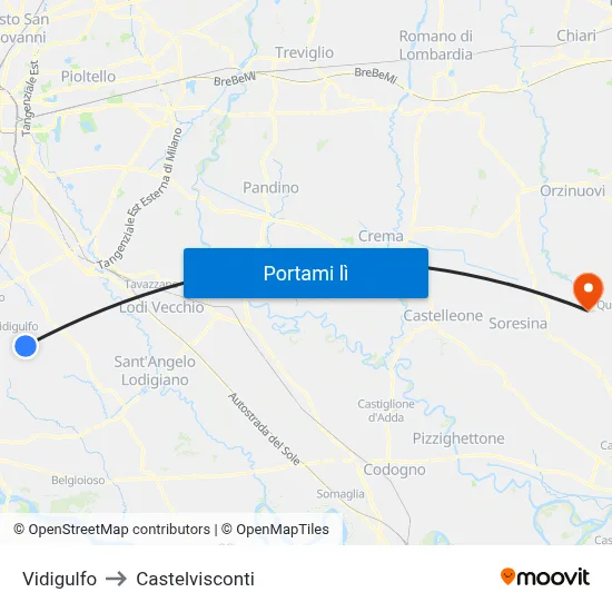 Vidigulfo to Castelvisconti map