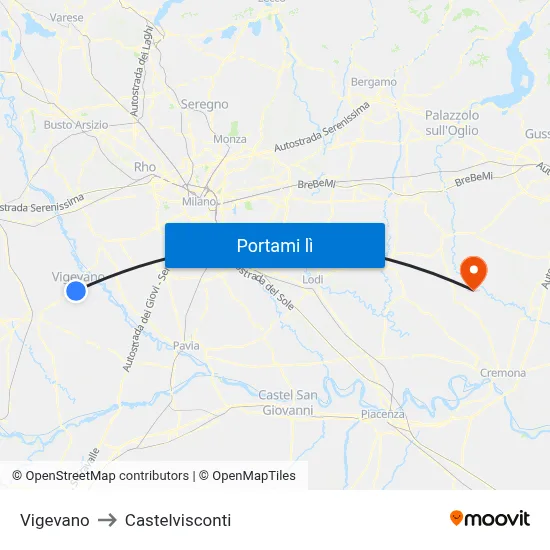 Vigevano to Castelvisconti map
