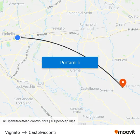 Vignate to Castelvisconti map