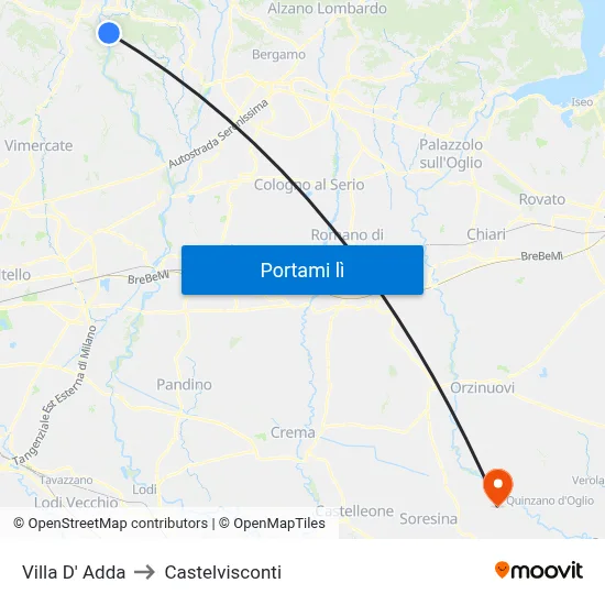Villa D' Adda to Castelvisconti map
