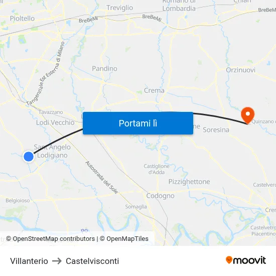 Villanterio to Castelvisconti map