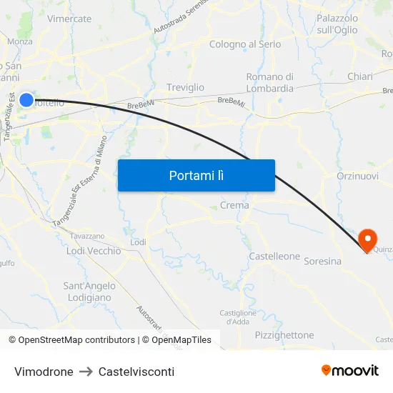 Vimodrone to Castelvisconti map