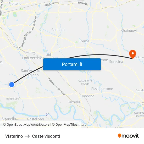 Vistarino to Castelvisconti map