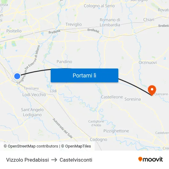 Vizzolo Predabissi to Castelvisconti map