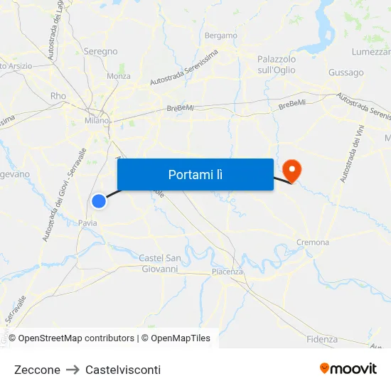 Zeccone to Castelvisconti map