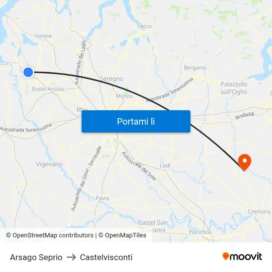 Arsago Seprio to Castelvisconti map