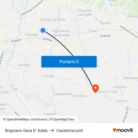 Brignano Gera D' Adda to Castelvisconti map