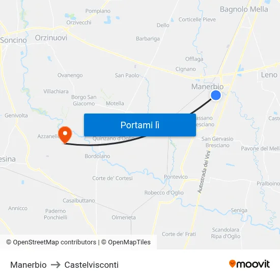 Manerbio to Castelvisconti map
