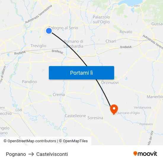 Pognano to Castelvisconti map
