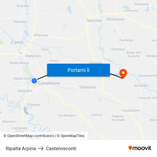 Ripalta Arpina to Castelvisconti map