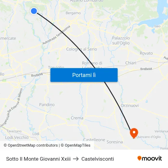 Sotto Il Monte Giovanni Xxiii to Castelvisconti map