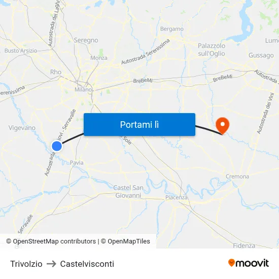 Trivolzio to Castelvisconti map