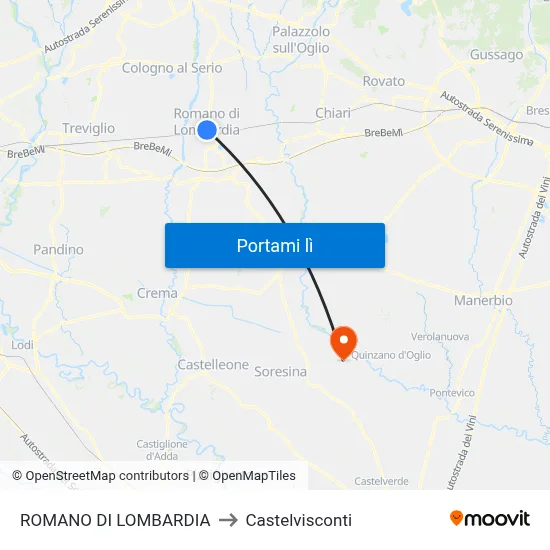 ROMANO DI LOMBARDIA to Castelvisconti map