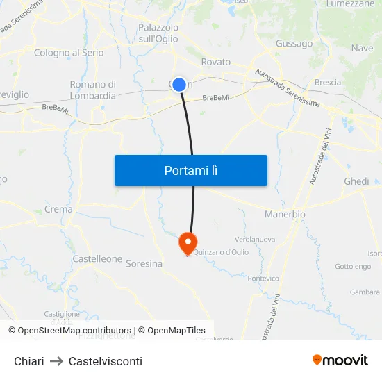 Chiari to Castelvisconti map