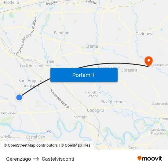 Gerenzago to Castelvisconti map