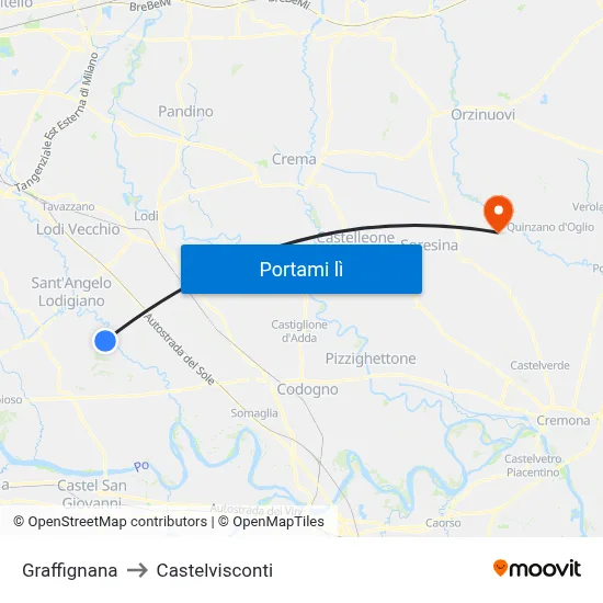 Graffignana to Castelvisconti map