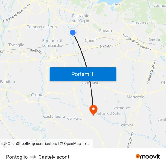 Pontoglio to Castelvisconti map
