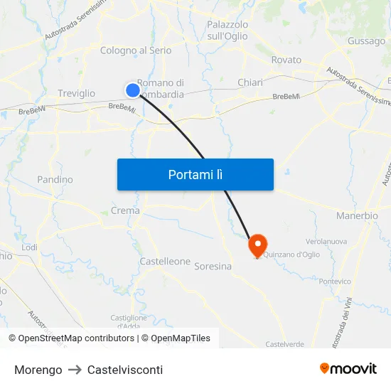 Morengo to Castelvisconti map