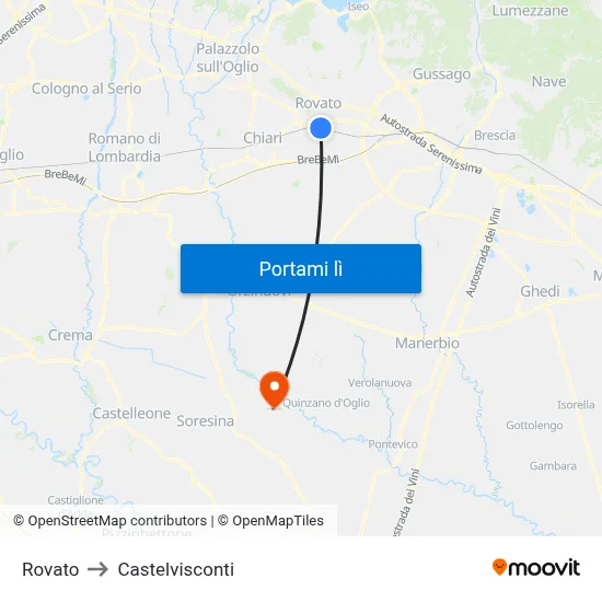 Rovato to Castelvisconti map