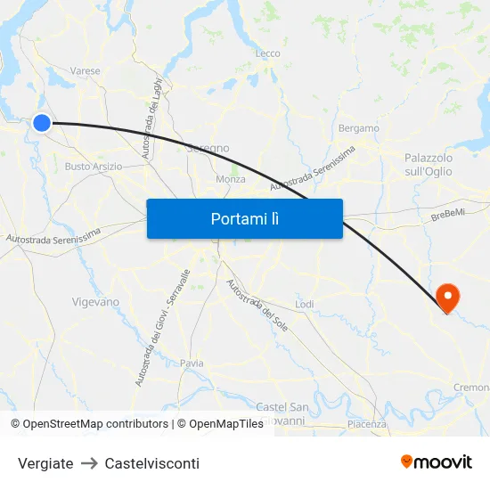 Vergiate to Castelvisconti map