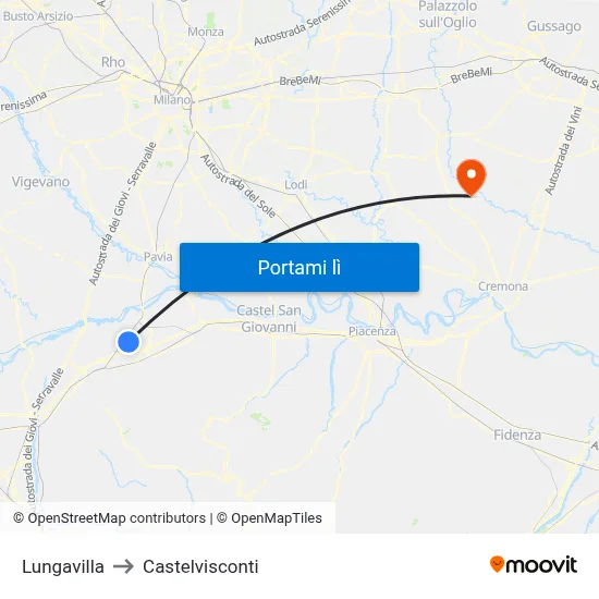 Lungavilla to Castelvisconti map