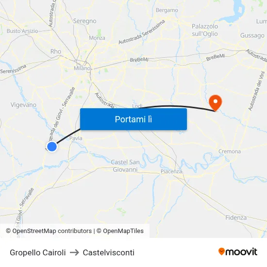 Gropello Cairoli to Castelvisconti map