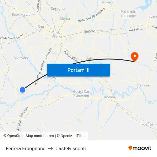 Ferrera Erbognone to Castelvisconti map