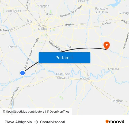 Pieve Albignola to Castelvisconti map