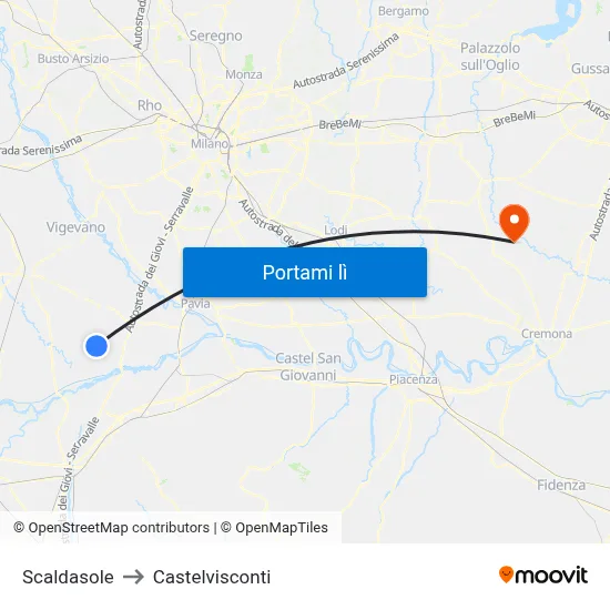 Scaldasole to Castelvisconti map