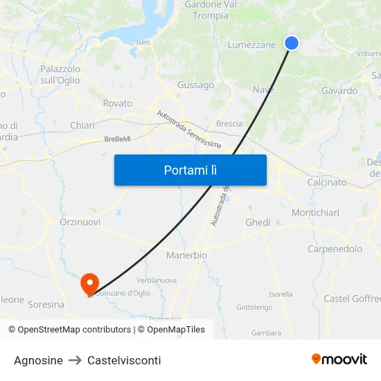 Agnosine to Castelvisconti map