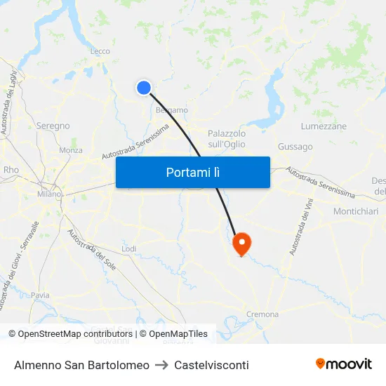 Almenno San Bartolomeo to Castelvisconti map