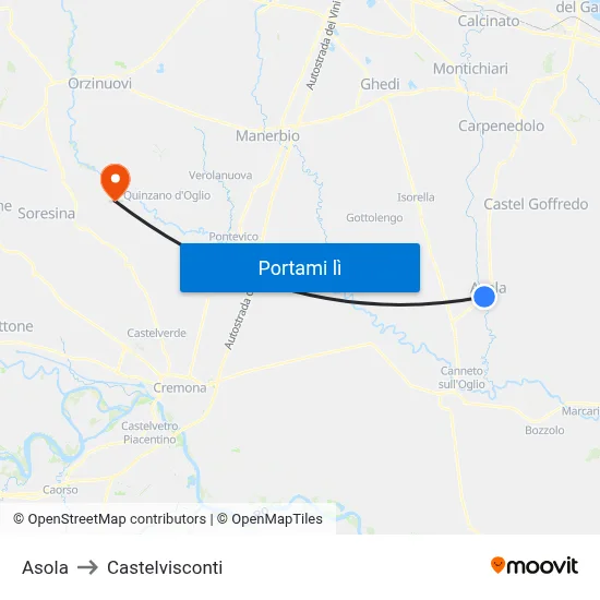 Asola to Castelvisconti map