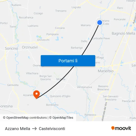 Azzano Mella to Castelvisconti map